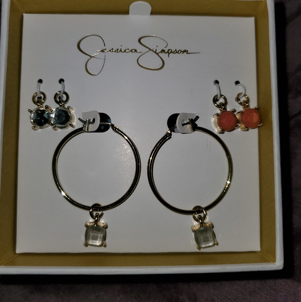 Jessica Simpson hoop earrings w 3 gem changes